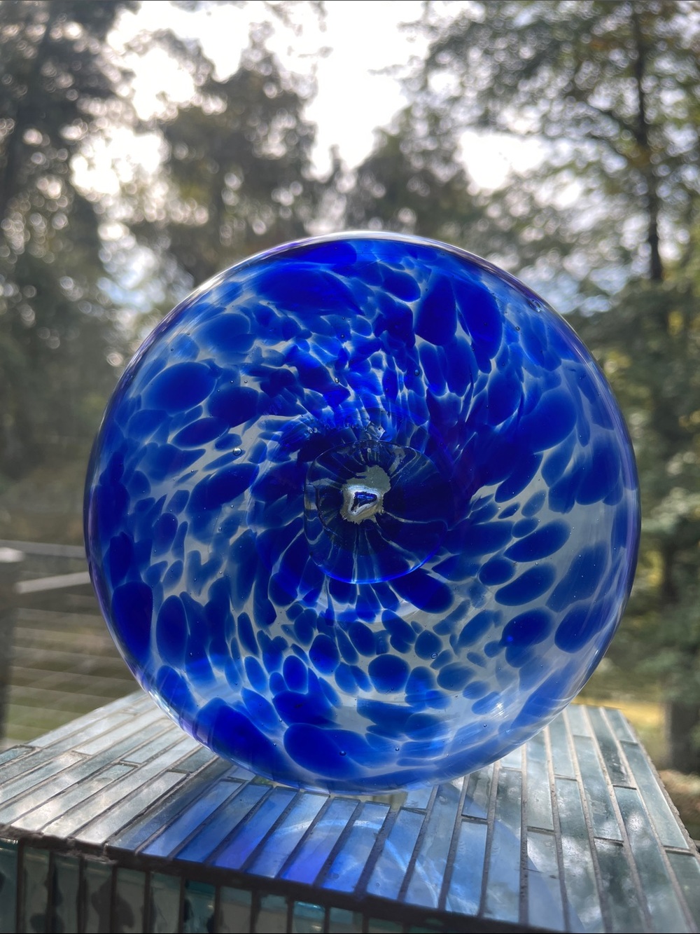🦋 NWT Cobalt Blue Handblown Glass Art CANDLE HOLDER Floats Decorative Accent